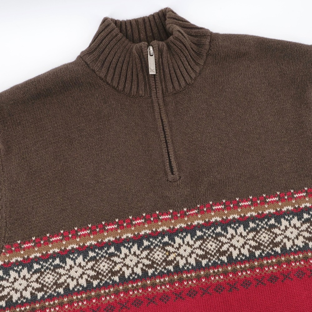 Vintage 80sEddie Bauer Fair Isle Quarter Zip Sweater Brown Long Sleeve Mens XXL